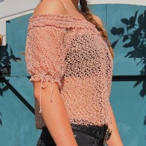 pink lace off the shoulder top